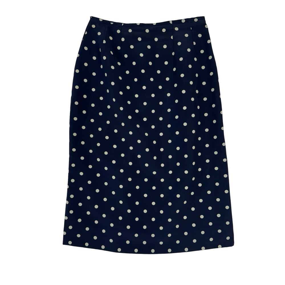 Vintage 80s Navy Blue Polka Dot Skirt Handmade Pinup Pencil Petite Small